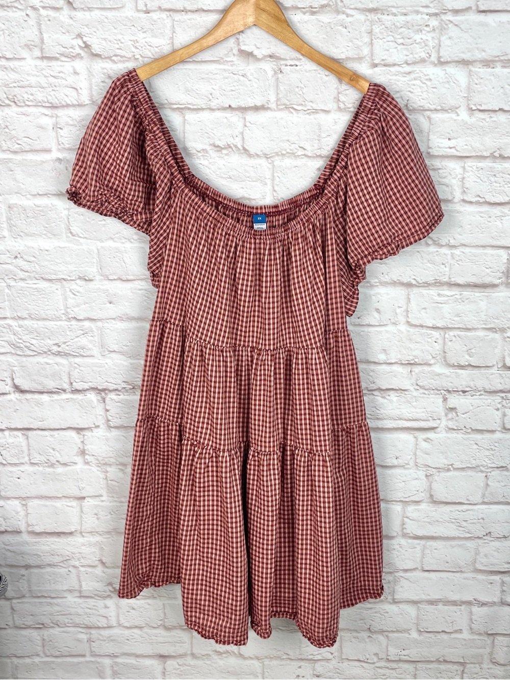 Old Navy Gingham Mini Swing Maroon & Brown Dress Size 2X